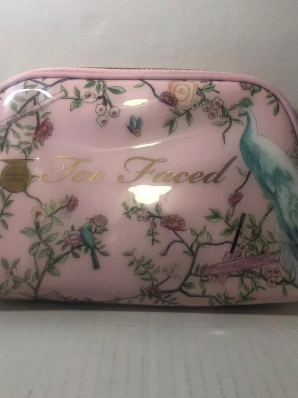 NEW Too Faced Peacock Pink Make Up Bag